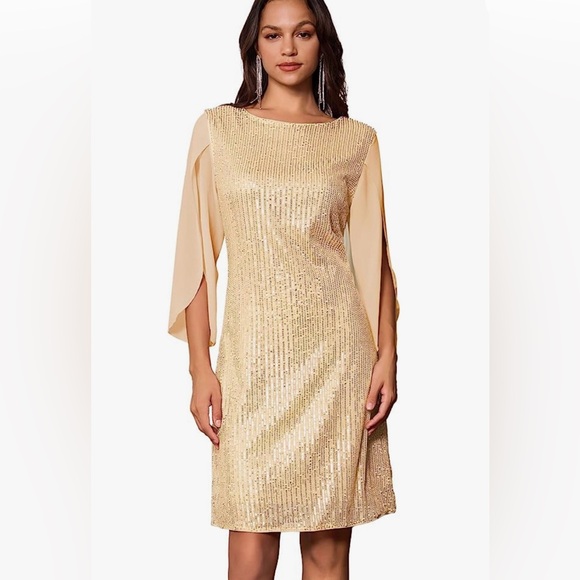 NWT: GRACE KARIN SequinSparkly Cocktail Party Dress Champagne Gold Size Medium - Picture 1 of 5